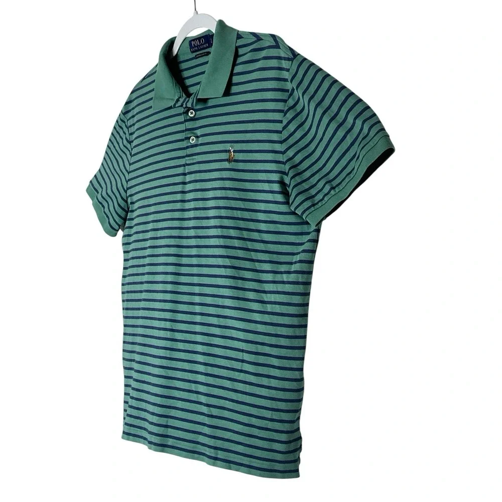 Polo Ralph Lauren Polo‎ Shirt Mens Large Pony Logo Seafoam Stripe Slim Fit Golf